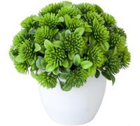 FUANA Pequeña planta artificial en maceta de 17 x 16 cm, bola de hierba verde falsa, simulación, bonsái, follaje sintético para el hogar, oficina, estante, decoración de mesa, sin riego (C)