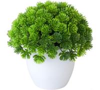 FUANA Pequeña planta artificial en maceta de 17 x 16 cm, bola de hierba verde falsa, simulación, bonsái, follaje sintético para el hogar, oficina, estante, decoración de mesa, sin riego (B)