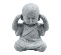 FUANA Pequeñas estatuas de monje de Buda, See Speak Hear No Evil, adornos de jardín de resina para plantas al aire libre, patio, estantes, decoración de acuario, meditación de piedra arenisca (D)
