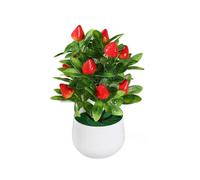 FUANA Pequeño árbol frutal artificial en maceta de plástico para decoración del hogar, oficina o baño, fresa realista