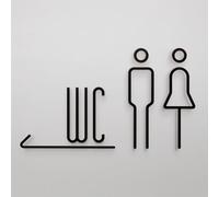 FUANA Placa acrílica para inodoro, elegante etiqueta de pared para puerta con acabado galvanizado, tablero de señalización transparente para inodoro, oficina, hogar, restaurante, color negro