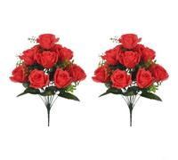 FUANA Ramo de flores artificiales con 12 cabezas de rosas de seda de 42 cm, flores falsas realistas para centro de mesa de boda, decoración del hogar, sala de estar, color blanco (rojo)