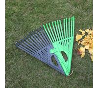 FUANA Rastrillo de césped en forma de abanico para césped y aseo de césped para jardín de plástico resistente, verde y gris