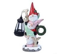 FUANA Red Hat - Figura de Papá Noel, estatua de Papá Noel, adornos de jardín al aire libre con luces solares para regalos de Navidad