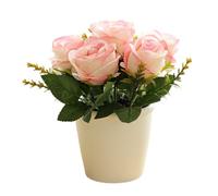 FUANA Rosa artificial en maceta blanca, pequeña planta falsa en maceta para decoración del hogar, oficina, boda y jardín, plástico y seda, 18 x 10 x 8 cm, rosa