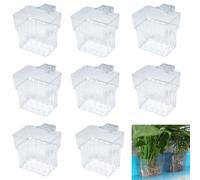 FUANA Soporte transparente para plantas de acuario, 8 piezas, maceta con gancho superior para cultivo de plantas acuapónicas, cesta de plástico para un crecimiento saludable A