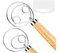 FUANRTK - Batidor de masa danesa, paquete con 2 unidades, batidor holandés en acero inoxidable prémium, incluye rasqueta para masa de pan, pastas o pizza, perfecto para hornear