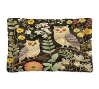 Fuauuyl Alfombrilla suave para cama de perro con diseño de búhos, flores, ojos rosados, lavable a máquina, con parte inferior antideslizante para dormir de perro, 36 x 24 pulgadas