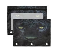 Fuauuyl Black Dark Panther - Estuche para lápices de 3 anillas, transparente con ventana para carpetas, bolsas de lápices con cremallera, paquete de 2