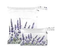 Fuauuyl Bolsas de pañales de tela para bebé con borde de flores de lavanda, bolsa impermeable para seco y húmedo con compartimentos con cremallera para playa, gimnasio, piscina, viajes, 11.8 x 14.2