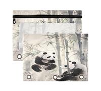 Fuauuyl Bonito estuche para lápices de panda para carpeta de 3 anillas, estuche transparente con ventana para carpetas con cremallera, paquete de 2