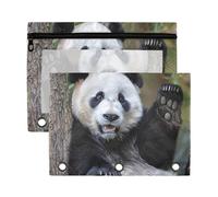 Fuauuyl Bonito estuche para lápices de panda para carpeta de 3 anillas, estuche transparente con ventana para carpetas con cremallera, paquete de 2