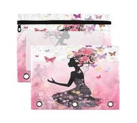 Fuauuyl Butterfly Girl - Estuche para lápices de 3 anillas, transparente con ventana para carpetas, bolsas con cremallera, paquete de 2, b, one sizex2, Organizador de bolsas