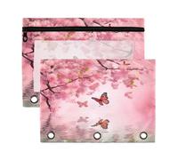 Fuauuyl Butterfly on The Water - Estuche para lápices de 3 anillas, transparente con ventana para carpetas, bolsas de lápices con cremallera, paquete de 2, b, one sizex2, Organizador de bolsas