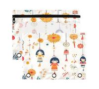 Fuauuyl Carillón de viento de muñeca (1) estuche para lápices para carpeta de 3 anillas, estuche transparente con ventana para carpetas, bolsas de lápices con cremallera, paquete de 2