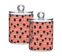 Fuauuyl Coconut Trees Qtip - Dispensador de 2 tarros de plástico para boticario, organizador de almacenamiento de baño, tocador, maquillaje, para almohadilla de hisopo de bolas de algodón