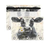 Fuauuyl Daisy Cow - Estuche para lápices de 3 anillas, transparente con ventana para carpetas, bolsas con cremallera, paquete de 2
