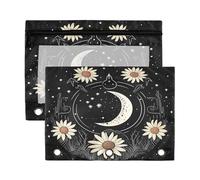 Fuauuyl Daisy Moon - Estuche para lápices de 3 anillas con ventana transparente para carpetas, bolsas con cremallera, paquete de 2