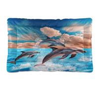 Fuauuyl Dolphin in The Ocean - Alfombrilla suave para cama de perro, diseño de ojos rosados, lavable a máquina, con parte inferior antideslizante para dormir de perro, 36 x 24 pulgadas