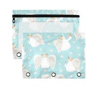 Fuauuyl Estuche blanco con diseño de ángeles lindos para carpetas de 3 anillas, estuche transparente con ventana para carpetas, bolsas de lápices con cremallera, paquete de 2