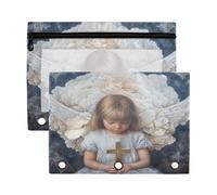 Fuauuyl Estuche para lápices con diseño de corazón y cruz de ángel para carpeta de 3 anillas, estuche transparente para lápices con cremallera, paquete de 2