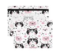 Fuauuyl Estuche para lápices con ventana transparente de 3 anillas con diseño de oso panda rosa con cremallera, paquete de 2, b, one sizex2, Organizador de bolsas
