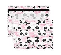 Fuauuyl Estuche para lápices con ventana transparente de 3 anillas con diseño de panda rosa con cremallera, paquete de 2, b, one sizex2, Organizador de bolsas
