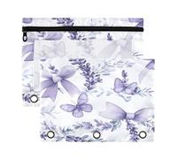 Fuauuyl Estuche para lápices de lavanda con coronas para carpeta de 3 anillas, estuche transparente con ventana para carpetas, bolsas de lápices con cremallera, paquete de 2