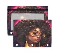 Fuauuyl Estuche para lápices de niña africana para carpeta de 3 anillas, estuche transparente con ventana para carpetas con cremallera, paquete de 2, b, one sizex2, Organizador de bolsas