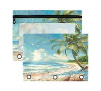 Fuauuyl Estuche para lápices de palmera para carpeta de 3 anillas, estuche transparente con ventana para carpetas, bolsas de lápices con cremallera, paquete de 2