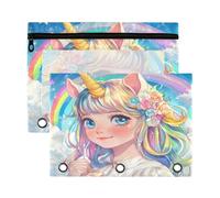 Fuauuyl Estuche para lápices Rainbow Girl para carpeta de 3 anillas, estuche transparente con ventana para carpetas con cremallera, paquete de 2