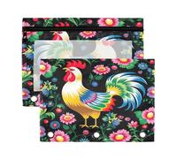 Fuauuyl Estuche tradicional de pollo para carpetas de 3 anillas, estuche transparente con ventana para lápices con cremallera, paquete de 2