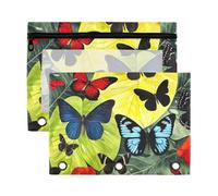 Fuauuyl Estuche transparente para lápices de 3 anillas con diseño de mariposa y palmera para carpetas con cremallera, paquete de 2, b, one sizex2, Organizador de bolsas