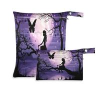 Fuauuyl Fairy of The Moon - Bolsas de pañales de tela para bebé, impermeable, para secado y húmedo con compartimentos con cremallera para playa, gimnasio, piscina, viajes, 11.8 x 14.2 pulgadas