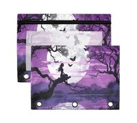 Fuauuyl Fairy of The Moon2 - Estuche para lápices de 3 anillas, transparente con ventana para carpetas, bolsas de lápices con cremallera, paquete de 2, b, one sizex2, Organizador de bolsas