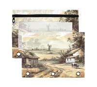 Fuauuyl Farm Animals1 - Estuche para lápices de 3 anillas con ventana transparente para carpetas, bolsas con cremallera, paquete de 2