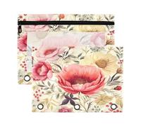 Fuauuyl Flowers1 - Estuche para lápices con ventana transparente para carpetas de 3 anillas con cremallera, paquete de 2