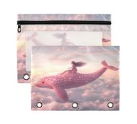Fuauuyl Girl Riding A Spotted Whale - Estuche para lápices de 3 anillas, transparente con ventana para carpetas, bolsas con cremallera, paquete de 2