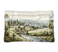 Fuauuyl Green Village - Almohadilla suave para cama de perro, diseño de ojos rosados, lavable a máquina, con parte inferior antideslizante para dormir de perro, 36 x 24 pulgadas