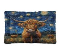 Fuauuyl Highland Cattle Starry - Alfombrilla suave para cama de perro, lavable a máquina, con parte inferior antideslizante para dormir de perro, 61 x 45 cm