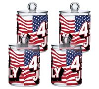 Fuauuyl Independence Day Qtip - Dispensador de plástico para almacenamiento de bastoncillos de boticario, 4 unidades, para baño, tocador, maquillaje, almohadilla de hisopo