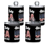 Fuauuyl Independence Day Qtip - Dispensador de plástico para almacenamiento de bastoncillos de boticario, 4 unidades, para baño, tocador, maquillaje, almohadilla de hisopo