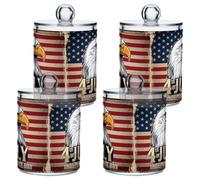 Fuauuyl Independence Day Qtip - Dispensador de plástico para almacenamiento de bastoncillos de boticario, 4 unidades, para baño, tocador, maquillaje, almohadilla de hisopo