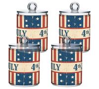 Fuauuyl Independence Day Qtip - Dispensador de plástico para almacenamiento de bastoncillos de boticario, 4 unidades, para baño, tocador, maquillaje, almohadilla de hisopo