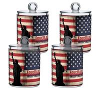 Fuauuyl Independence Day Qtip - Dispensador de plástico para almacenamiento de bastoncillos de boticario, 4 unidades, para baño, tocador, maquillaje, almohadilla de hisopo