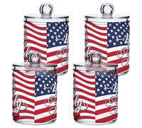 Fuauuyl Independence Day Qtip - Dispensador de plástico para almacenamiento de bastoncillos de boticario, 4 unidades, para baño, tocador, maquillaje, almohadilla de hisopo