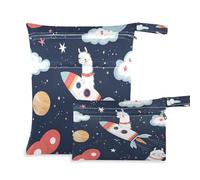 Fuauuyl Lama in A Rocket - Bolsas de pañales de tela para bebé, impermeable, para uso en seco y húmedo con compartimentos con cremallera para playa, gimnasio, piscina, viajes, 11.8 x 14.2 pulgadas
