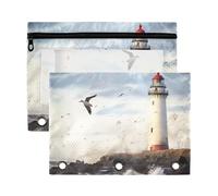 Fuauuyl Lighthouse and Sea Mew - Estuche para lápices de 3 anillas transparente con ventana para carpetas, bolsas con cremallera, paquete de 2, b, one sizex2, Organizador de bolsas