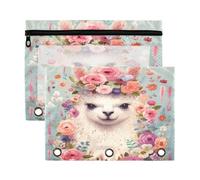 Fuauuyl Llama1 - Estuche para lápices con ventana transparente de 3 anillas, para carpetas, bolsas con cremallera, paquete de 2