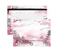 Fuauuyl Pink Blossom Sakura Bloom - Estuche para lápices de 3 anillas transparente con ventana para carpetas, bolsas con cremallera, paquete de 2